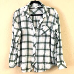 Market & Spruce Plaid Button Down Large Green Super Soft Casual Cozy Loungewear